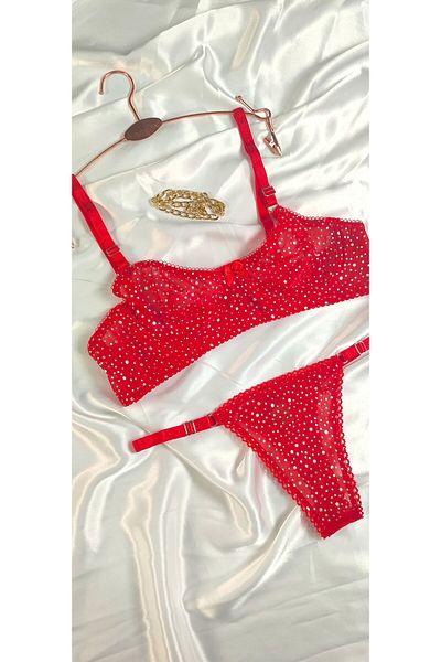 mendoza store Red Polka Dot Underwire Bra Set