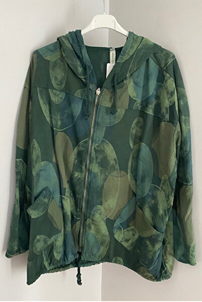 AYASOFYA OTANTIK Kadın Italyan Yeşil Kapüşonlu Fermuarlı Torba Cepli Oversize...