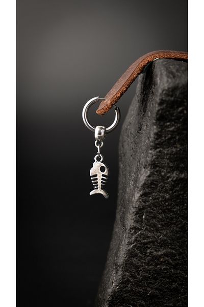 Piercing Market Steel & Silver Men's Special Design Hanging Fish Figure Stainless Steel Earrings