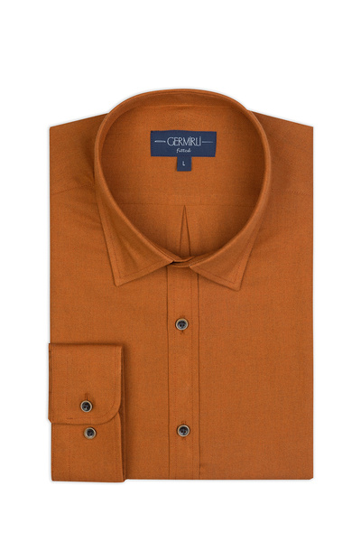 Germirli Turuncu Twill Doku Soft Yaka Tailor Fit Pamuk Yün Gömlek