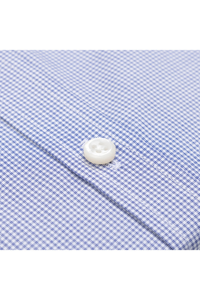 Germirli Albini Exclusive Navy Blue Gingham Patterned Buttoned Collar Tailor Fit Cotton Shirt