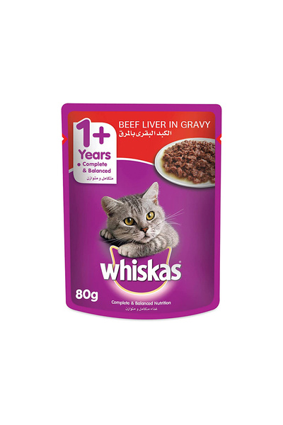 Whiskas كيس طعام القطط من كبد البقر في المرق - 80 جم