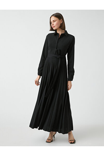 Koton Rochie lungă plisată guler cămașă cu centură