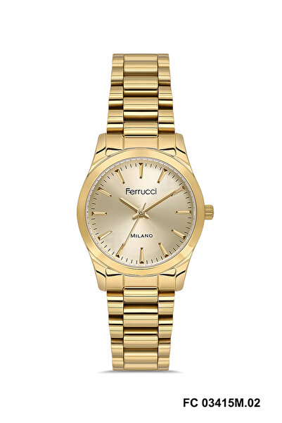 Ferrucci YUVARLAK GOLD KADRANLI TAŞSIZ GOLD KADIN KOL SAATİ