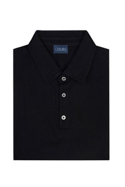 Germirli Black Wool Knitwear - Shirt Collar, Regular Fit, Extra Fine