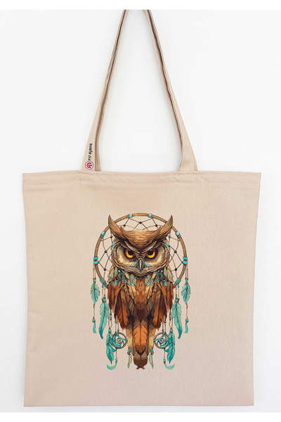 F17 Ajans Geantă din pânză de in imprimată bufniță