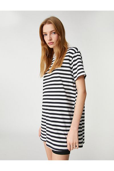 Koton Tricou lung supradimensionat din bumbac - Decolteu, mânecă scurtă