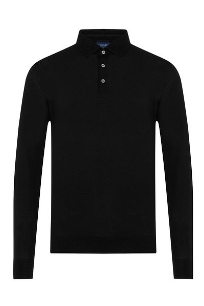 Germirli Black Wool Knitwear - Shirt Collar, Regular Fit, Extra Fine