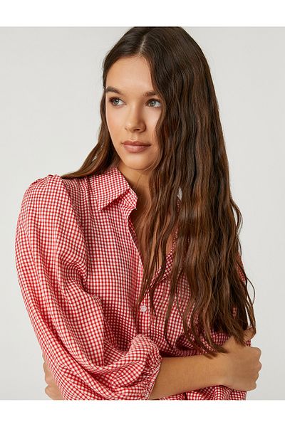 Koton Viskóz léggömb ujjú túlméretes ing - Gingham és gombos