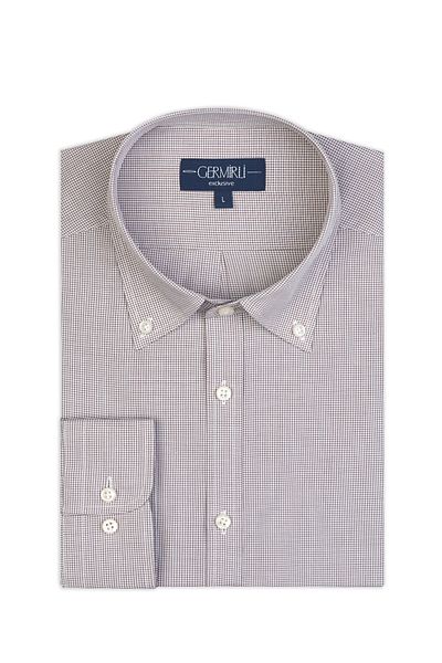 Germirli Albini Exclusive Brown Gingham Button Collar Tailor Fit Cotton Shirt