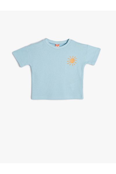 Koton Basic T-Shirt Short Sleeve Sun Embroidered Crew Neck Cotton