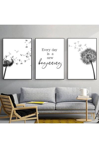 Linacci Triple Black Metal Frame Dandelion Motto Glass Table Set