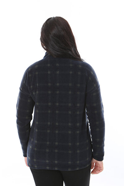 Şans Жіночий светр великого розміру синій з блискавкою 65N38519