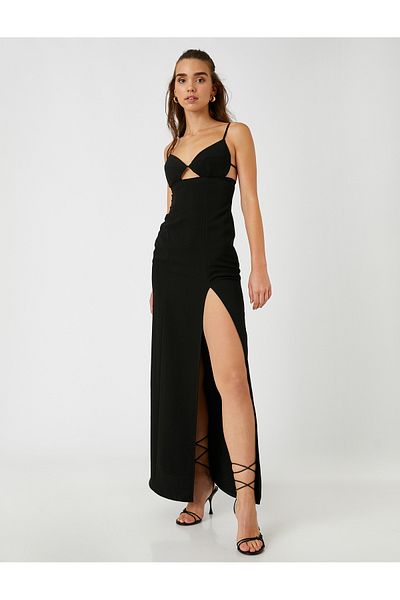 Koton Strappy μακρύ φόρεμα με λεπτομέρεια παραθύρου