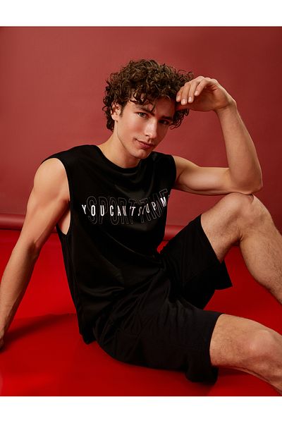 Koton Αμάνικο Sports Tank Top Αναπνεύσιμο ύφασμα με στάμπα σλόγκαν με λαιμόκοψη