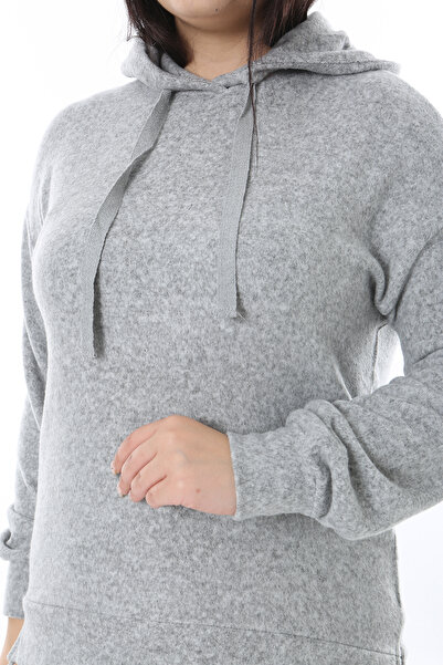 Şans Жіночий великий розмір сірий худі з капюшоном 65N38521