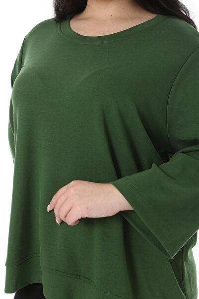 Şans Γυναικείο φούτερ Plus Size Green Crew Neck 65N38539