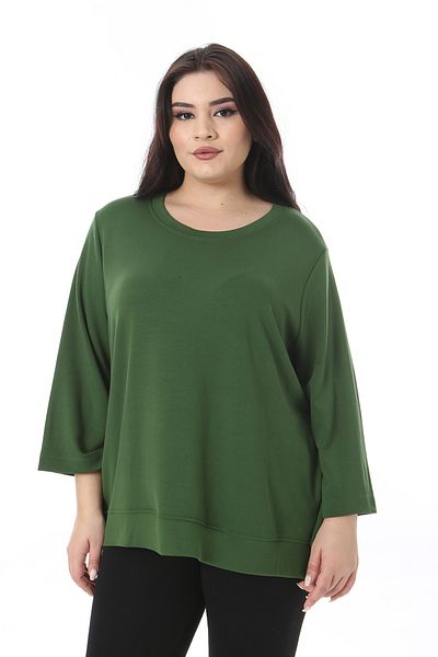 Şans Women's Plus Size Green Crew Neck Sweatshirt 65N38539