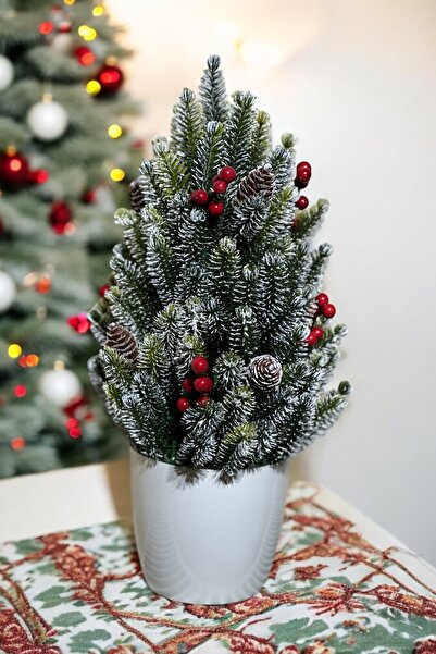 Genel Markalar Çok Renkli 42 cm Kar Desenli Yılbaşı Çam Ağacı, Yeni Yıl Süsle...