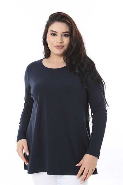 Şans Women's Plus Size Navy Blue Crew Neck Sweatshirt 65N38539