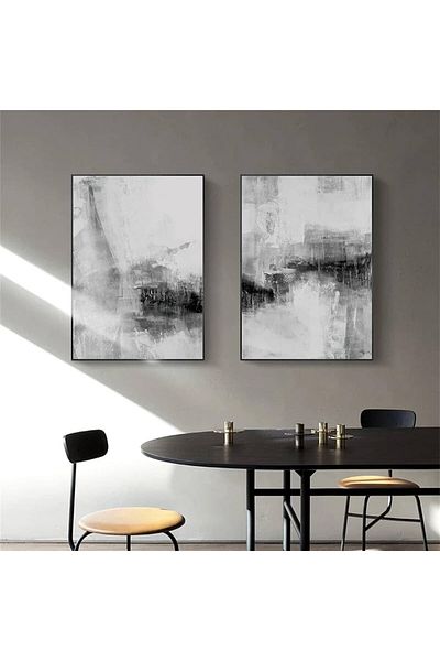 Linacci Abstract Gray Glass Table Set with Double Black Metal Frame