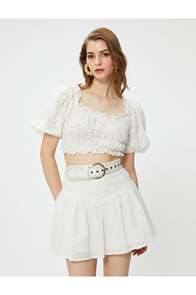 Koton Crop Büzgülü Dantel Bluz