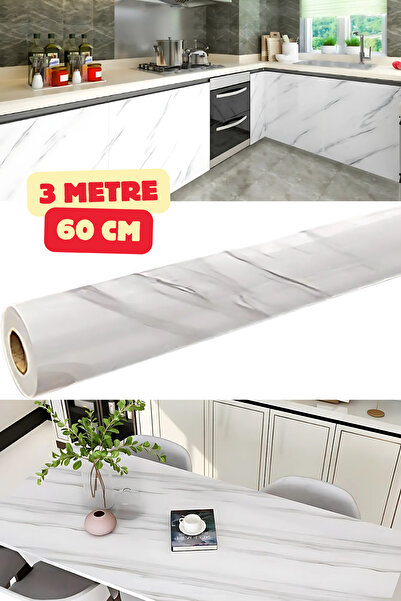 Vekorr Mermer Desenli Yapışkanlı Kaplama Kağıt Tezgah Dolap Mutfak Kağıdı Su Geçirmez 3 M X 60 Cm