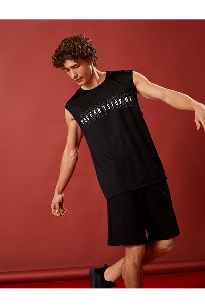 Koton Αμάνικο Sports Tank Top Αναπνεύσιμο ύφασμα με στάμπα σλόγκαν με λαιμόκοψη