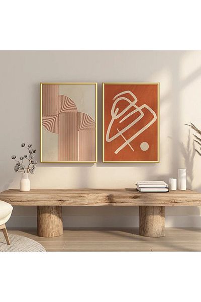 Linacci Set de picturi abstracte din sticlă boemă cu cadru dublu din metal auriu