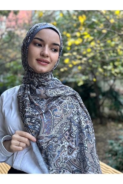 shalby Smoked Colored Hijab Gerbera Patterned Cotton Soft Shawl