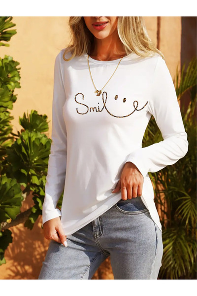 JANES Ženska bluza sa dugim rukavima okrugla kragna sa osmehom na licu Sa dez...
