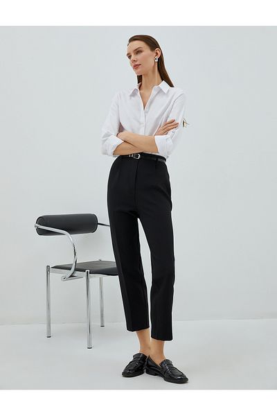 Koton Classic Fabric Trousers High Waist Belted