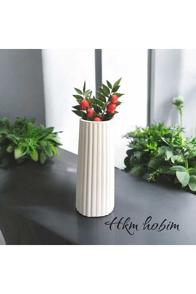 HKM Hobim Bohemian Style Large Size Vase Striped Scandinavian Vase (Excluding Flowers)
