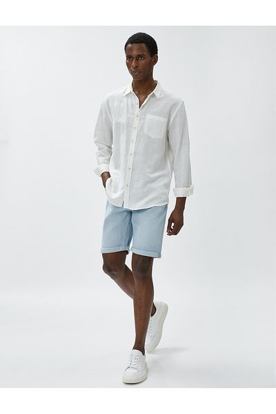 Koton Jeansshorts mit Faltendetail, Taschen, Knöpfen, Baumwolle