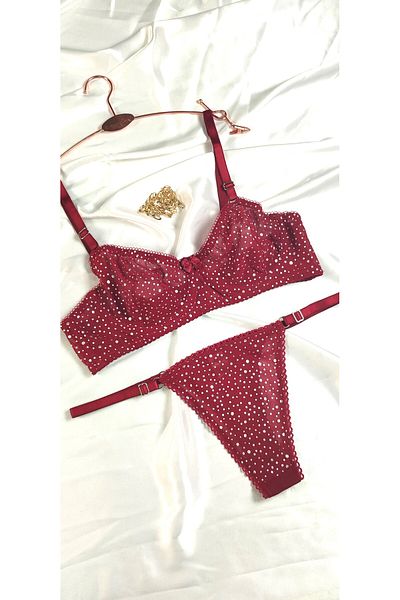 mendoza store Burgundy Women's Polka Dot Underwire Bra Set