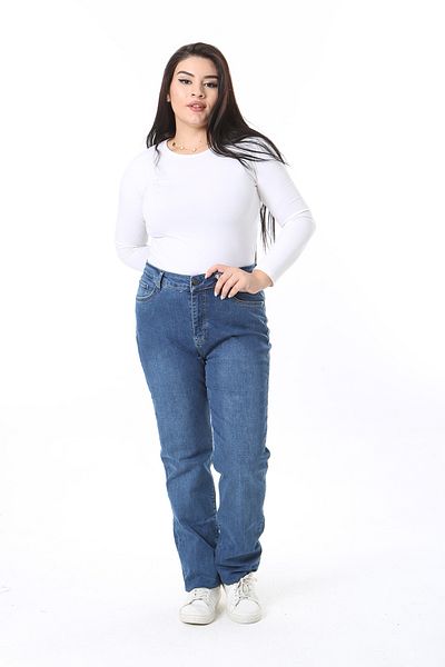Şans Γυναικείο τζιν παντελόνι Lycra Plus Size Navy Blue ψηλόμεσο 5 τσέπες 65N38515