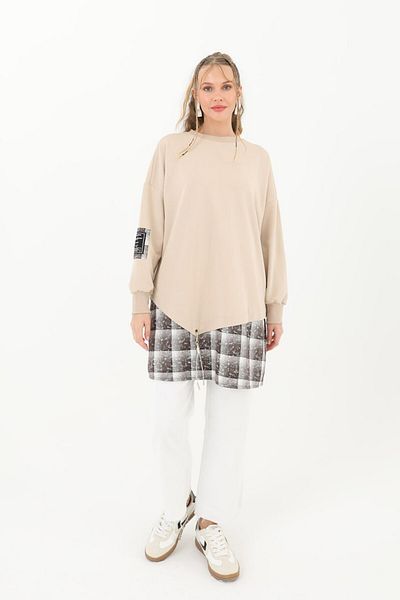 Puane Women's Crew Neck Skirt End Piece Transition Asymmetrical Cut Tunic 1057200