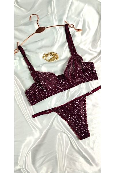 mendoza store Plum Women's Polka Dot Underwire Bra Set