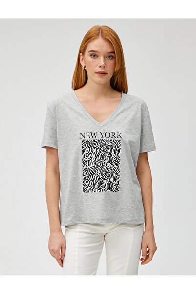 Koton Tričko s krátkým rukávem Zebra s výstřihem do V