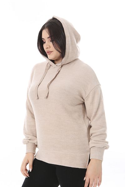 Şans Γυναικείο φούτερ Fleece με κουκούλα σε μπεζ μεγάλο μέγεθος 65N38521