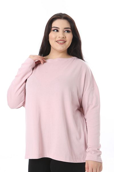 Şans Women's Plus Size Pink Crew Neck Long Sleeve Blouse 65N38538