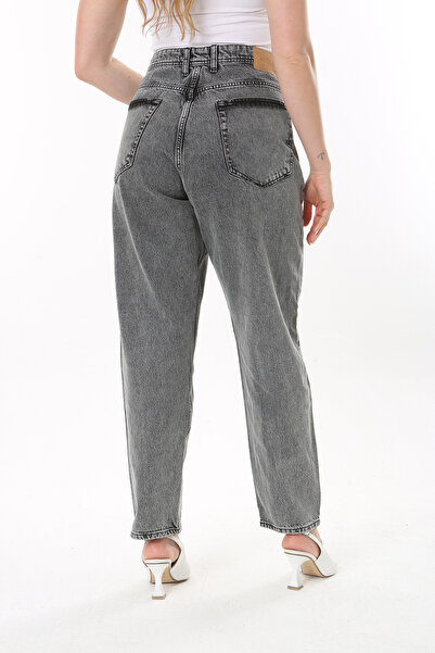 Şans Women's Plus Size Gray High Waist 5 Pockets Jeans 65N38477