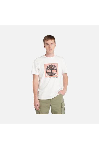 Timberland Ανδρικό μπλουζάκι με μπροστινό γραφικό λευκό στρογγυλό λαιμό