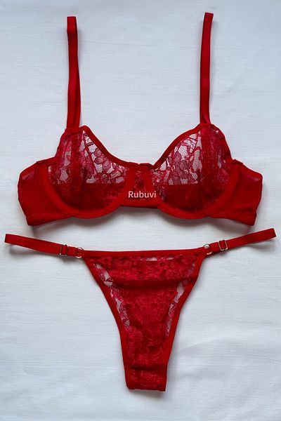 Rubuvi Lez Women Underwire Lace Tulle Bralet Dowry Underwear Panty Bra Set Lingerie Set