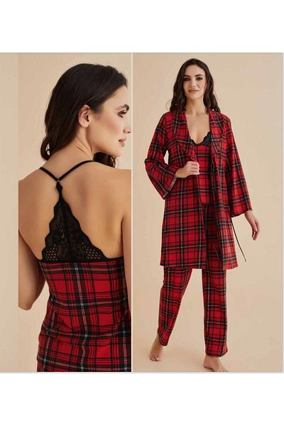 Duchesse 3010 Red Black Plaid Combed Triple Set