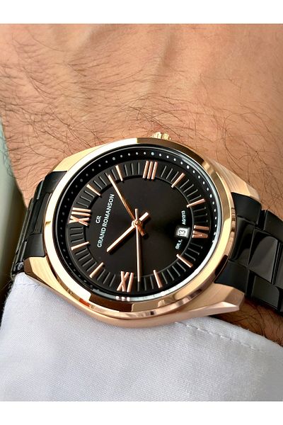 Romanson Custom Design Black Color Steel Band Steel Case Men's Wristwatch 131314