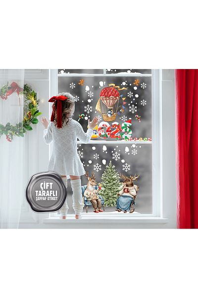 AlyMarkt New Year's Glass Decorations - Deer and Balloon Themed Sticker 77X29