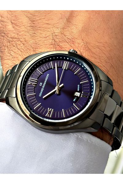 Romanson Custom Design Smoked Color Steel Cord Steel Case Men's Wristwatch 131318