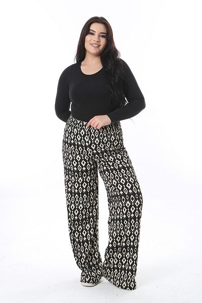 Şans Pantaloni negri cu imprimeu cu talie elastică pentru femei de mărime mare 65N38554