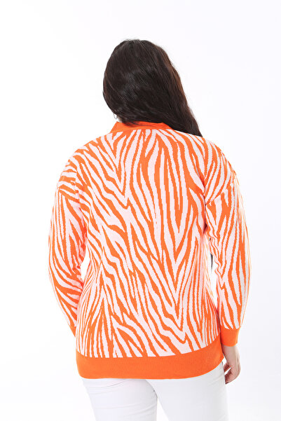 Şans Women's Plus Size Orange Front Button Knitwear Cardigan 65N38566